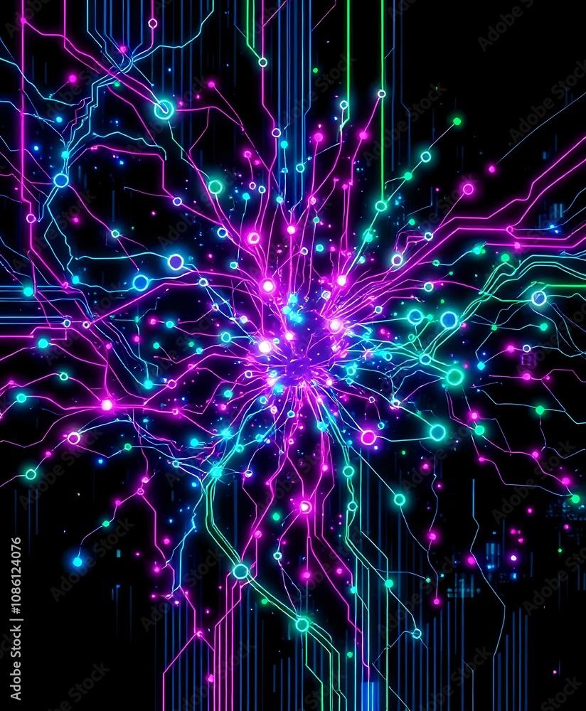 Fototapeta premium Neon Cyberpunk Data Vortex - Abstract Glitch Art