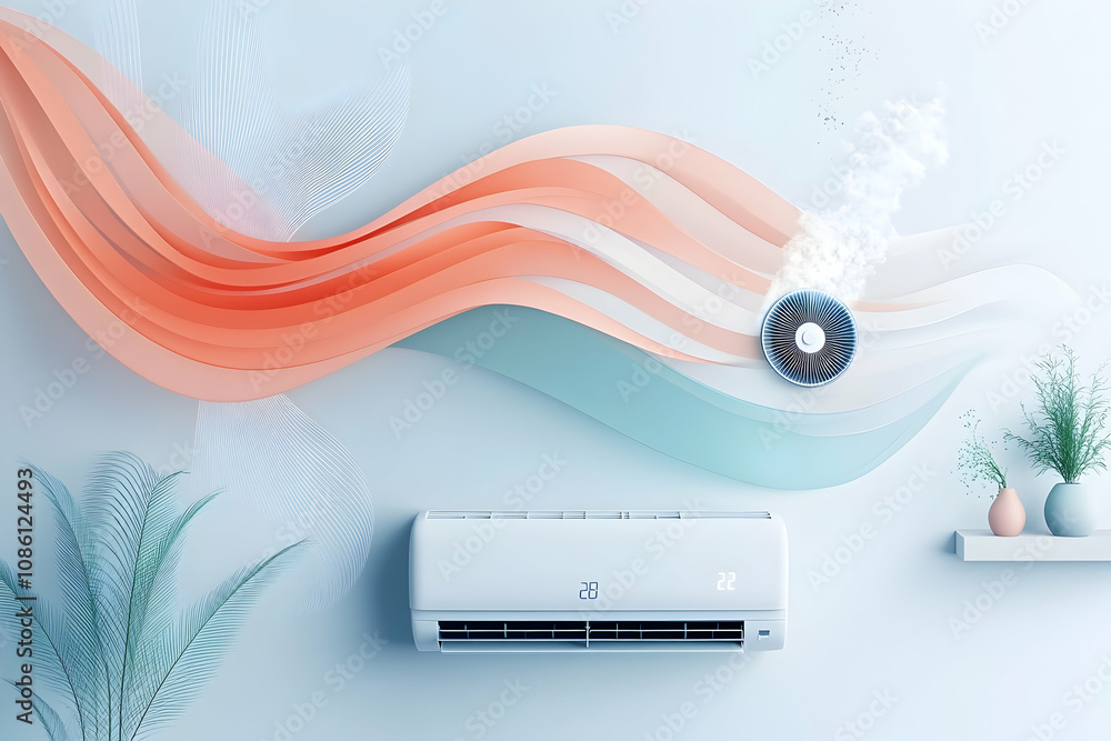 air conditioning with waves of cold and warm air to control room temperature and humidity in a sleek graphic design modern indoor comfort illustration air conditioning with waves of cold and warm air to control room temperature and humidity in a sleek graphic design modern indoor comfort illustration