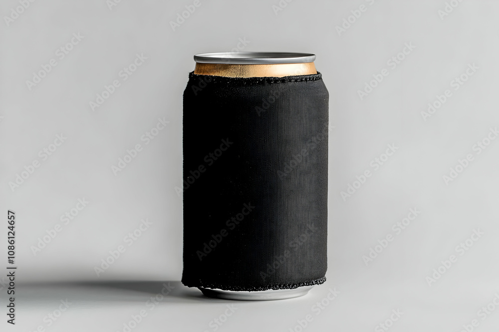 black beer can koozie mockup simple and sleek drinkware design isolated on a plain background . illustration black beer can koozie mockup simple and sleek drinkware design isolated on a plain background . illustration