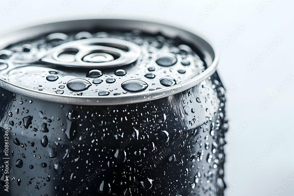 Black soda can with water droplets isolated on a plain white surface Black soda can with water droplets isolated on a plain white surface