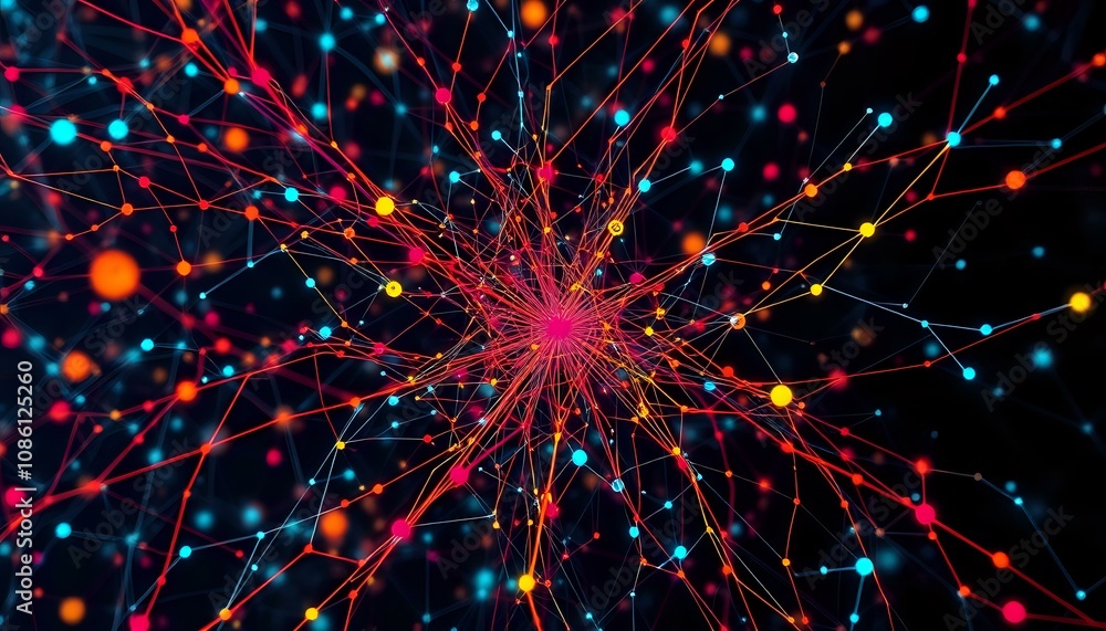 Fototapeta premium Vibrant Neural Network Abstract Art - Starburst Effect