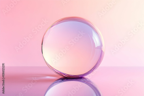 Clear glass sphere with soft reflections on a gradient backdrop