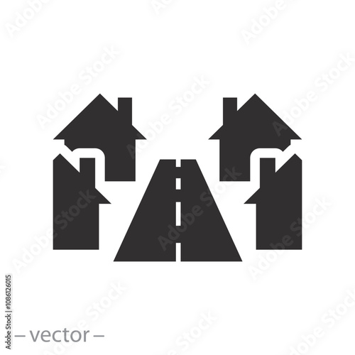 new modern street with home neighbourhood, neighbourhood townhouse icon, residential suburban complex, flat vector illustration