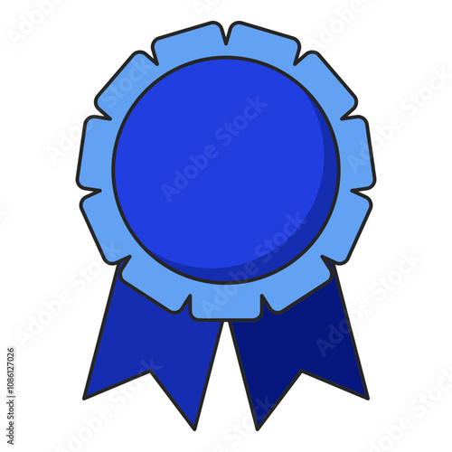 A blank blue award pin with ribbons for achievement vector illustration
