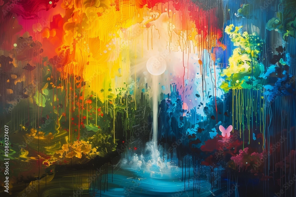 Fototapeta premium Colorful abstract portrait of a woman's face surrounded by swirling patterns and vibrant hues, creating a dreamy atmosphere that evokes emotions and imagination