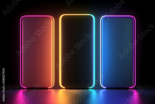 multicolor neon podium for futuristic product display, vertical layout