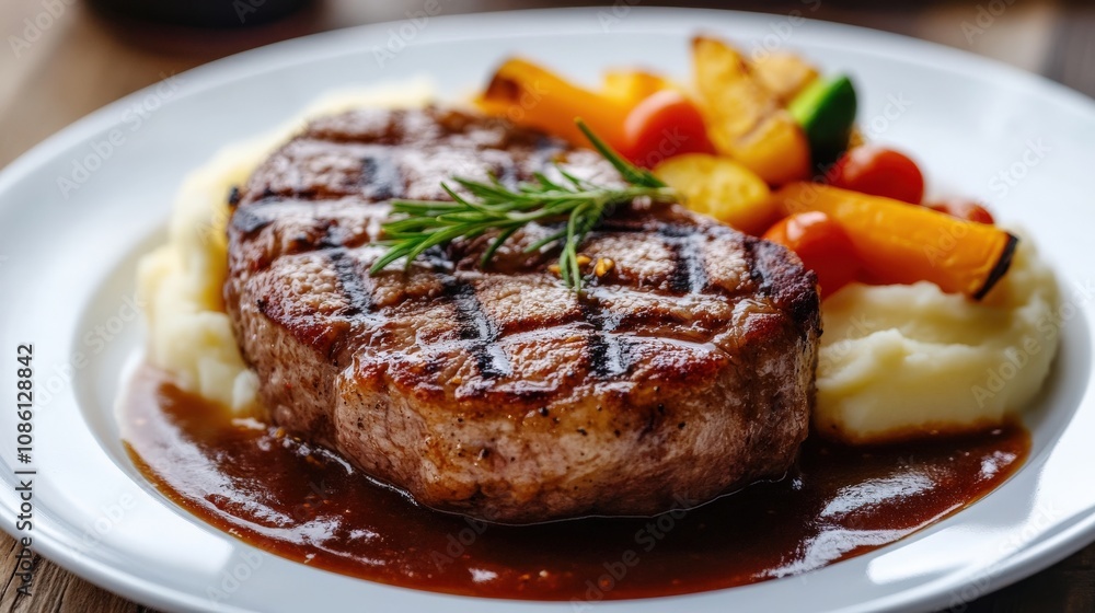 Grilled Steak with Mashed Potatoes and Roasted Vegetables Grilled Steak with Mashed Potatoes and Roasted Vegetables