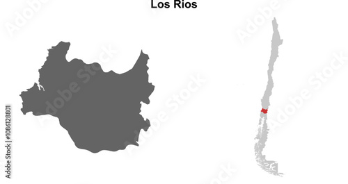 Los Rios region blank outline map set