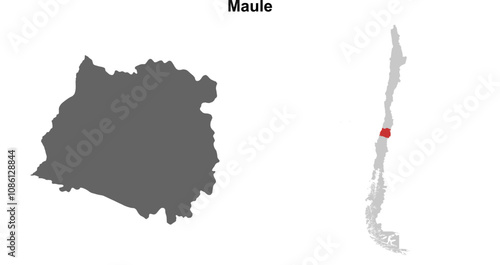Maule region blank outline map set