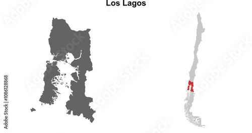 Los Lagos region blank outline map set