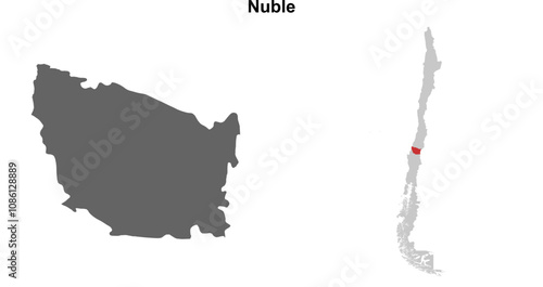 Nuble region blank outline map set photo