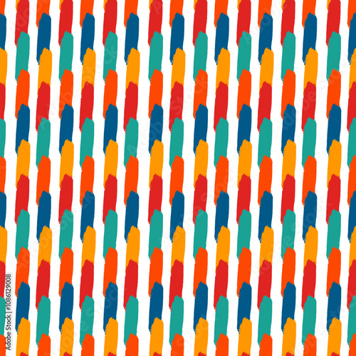 Brush lines seamless pattern. Freehand repeated stripes print. Hand drawn linear background. Simple geometric motif. Ethnic digital paper. Striped textile print. Trendy web design. Vector artwork.