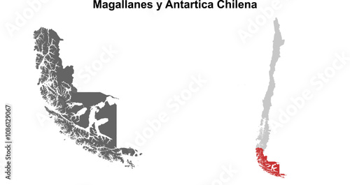Magallanes y Antartica Chilena region blank outline map set