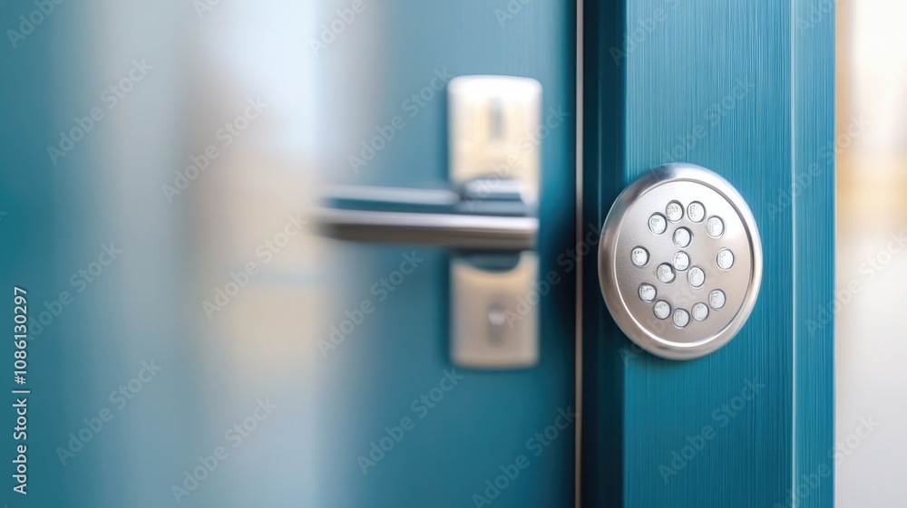 Naklejka premium Modern security: digital keypad lock with Braille writing below it, showing thoughtful design for accessibility