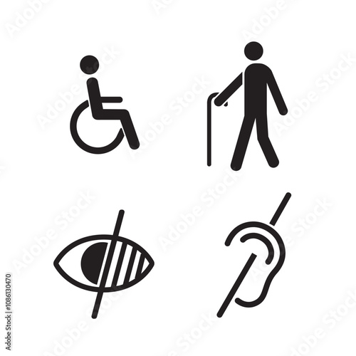 Vector set of disability icons in black and white
