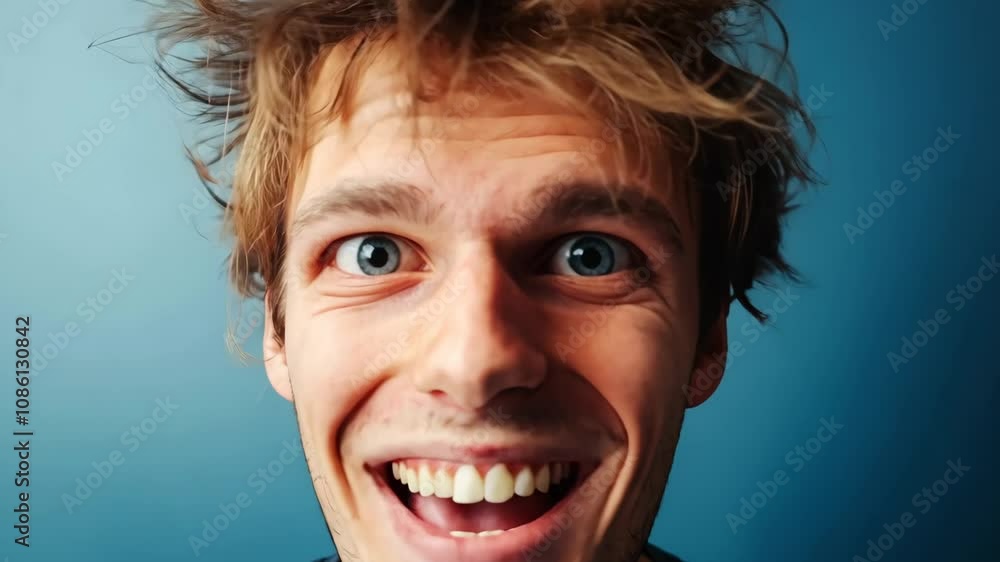Young man making funny faces expressing joy Young man making funny faces expressing joy