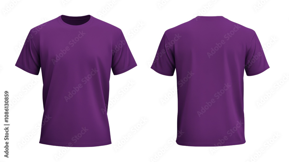 Purple classic t-shirt front and back transparent background