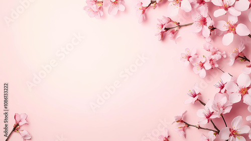 Pink Cherry Blossoms in Full Bloom on a White Background. Experience the beauty of nature with delicate pink cherry blossoms in full bloom, set against a crisp white background. 