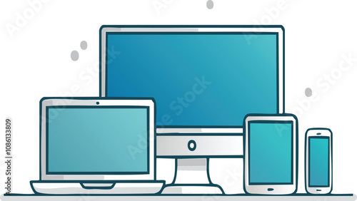pattern mobiletitle: modern electronic devices collection including desktop laptop tablet and smartphone in blue gradient style
