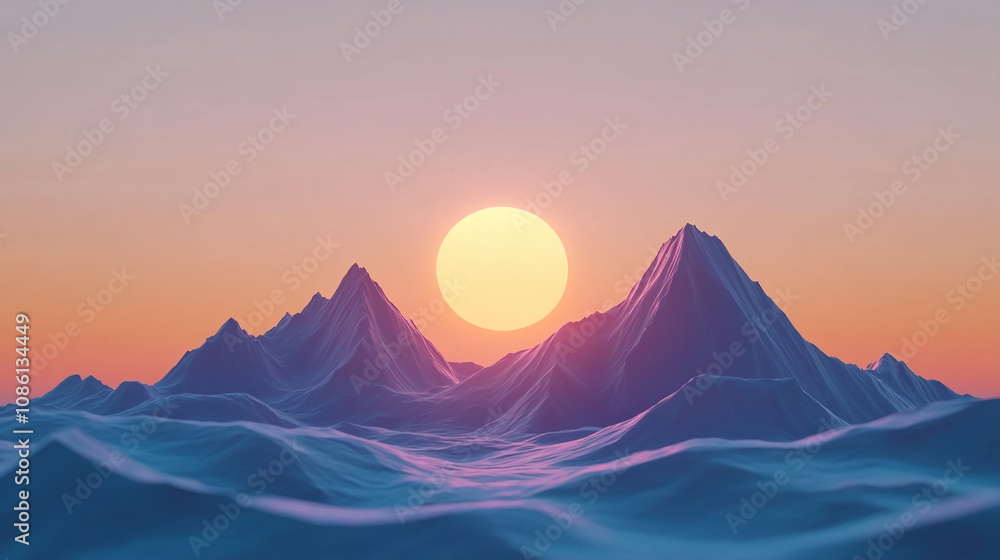 Fototapeta premium Purple mountains stand tall against a vibrant sunset