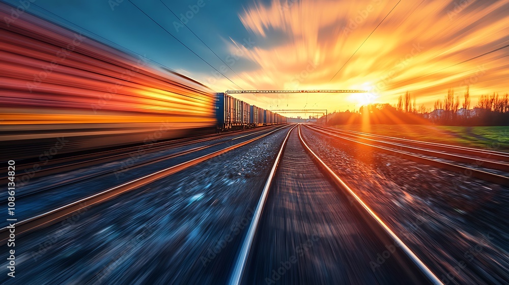 Obraz premium Freight Train Speed Sunset