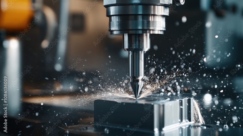 Close-up of a CNC Machine Tool Cutting Metal with Sparks Flying Close-up of a CNC Machine Tool Cutting Metal with Sparks Flying