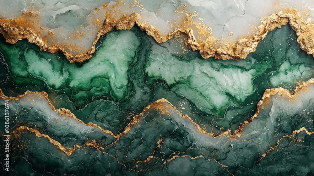 Abstract design featuring green and gold marbled textures. Abstract design featuring green and gold marbled textures.