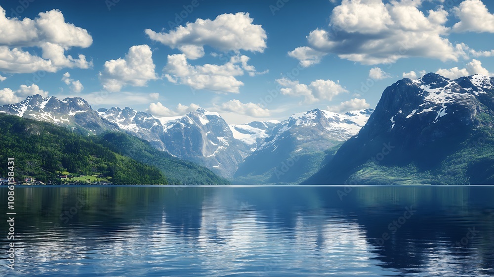 Scenic Fjord Landscape with Mountains and Clouds Scenic Fjord Landscape with Mountains and Clouds