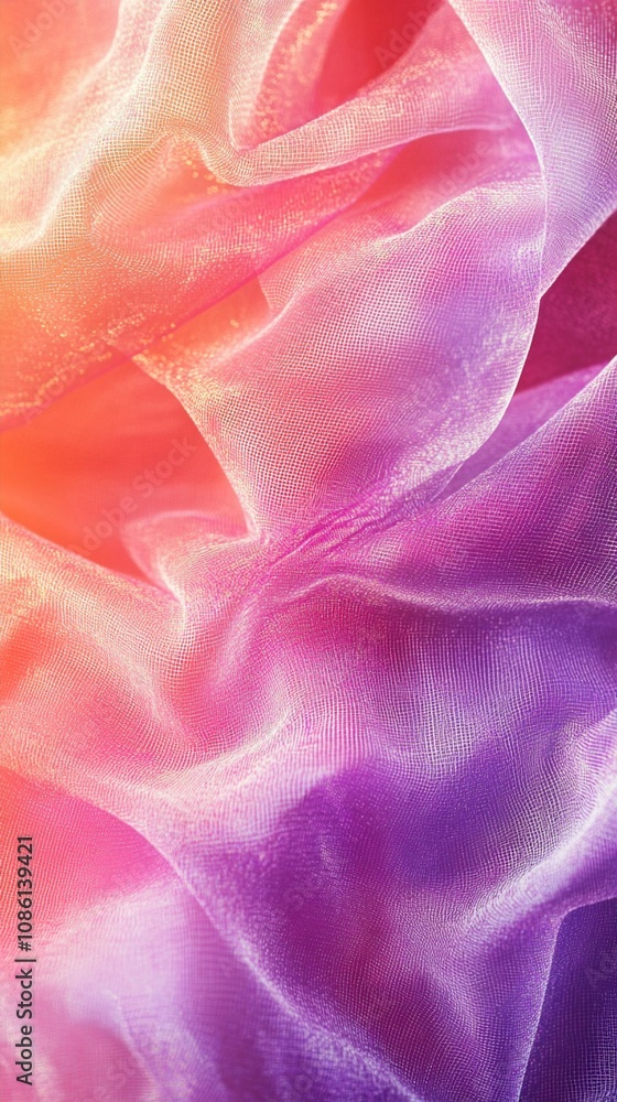 Ethereal waves of shimmering silk fabric in vibrant hues of pink, purple, and orange create a dreamy, abstract landscape of soft textures and flowing forms. Ethereal waves of shimmering silk fabric in vibrant hues of pink, purple, and orange create a dreamy, abstract landscape of soft textures and flowing forms.