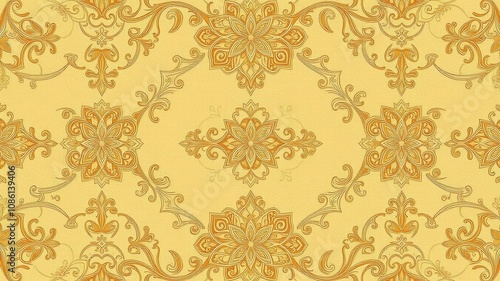 Luxurious seamless golden floral wallpaper design featuring intricate details and elegant gold accents, design, intricate