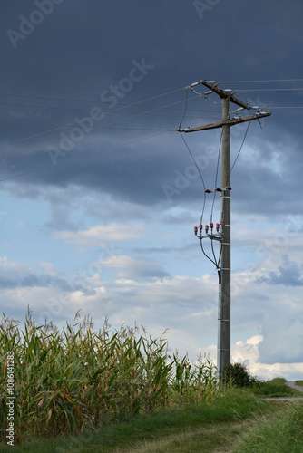 Kleiner Strommast am Rande des Feldweges