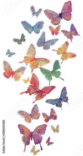 Colorful Watercolor Butterflies isolated on white background