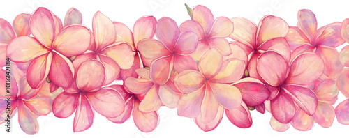 Watercolor of Plumeria seamless border isolated on a white or transparent background