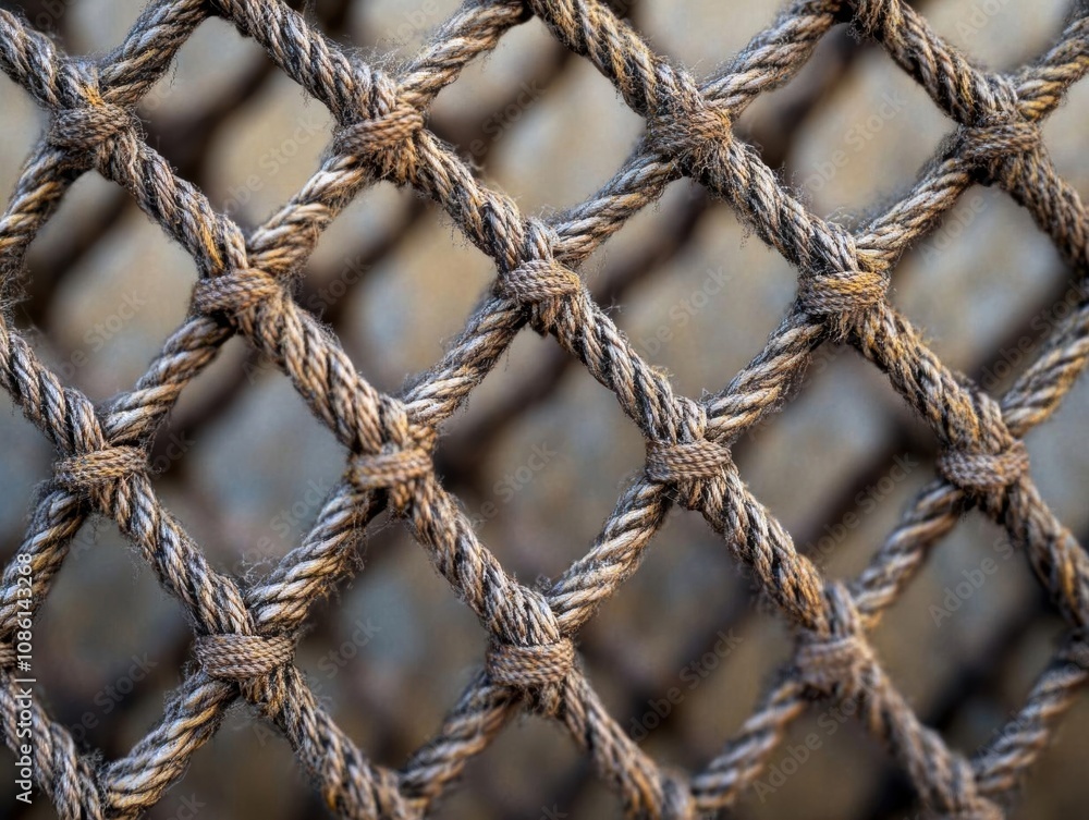 Close-up of a Rope Net, Intertwined Strands, Textured Surface Close-up of a Rope Net, Intertwined Strands, Textured Surface