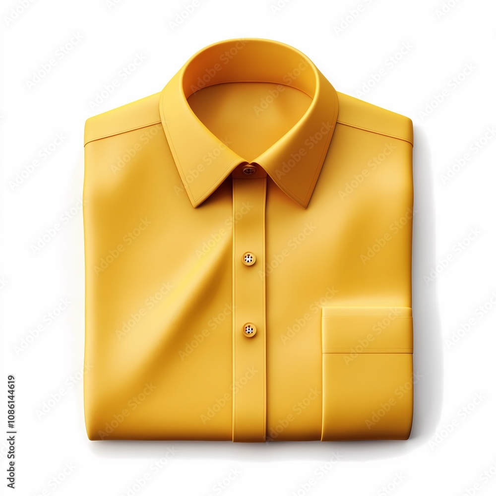 3D illustration of a folded yellow shirt with a pointed collar and button details 3D illustration of a folded yellow shirt with a pointed collar and button details
