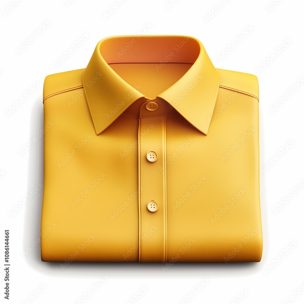 3D illustration of a folded yellow shirt with a pointed collar and button details 3D illustration of a folded yellow shirt with a pointed collar and button details