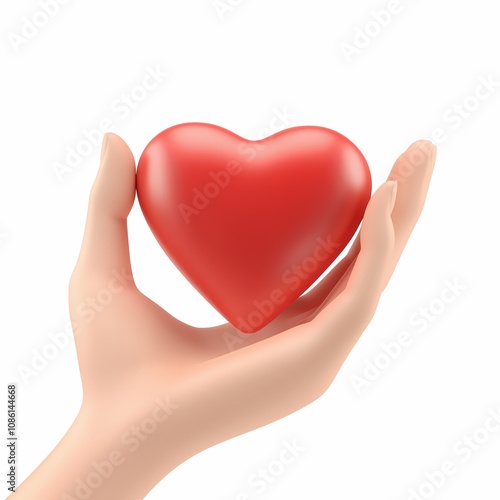 3d hand holding a red heart symbol, representing love, care, and kindness. suitable for health, charity, and support-related concepts