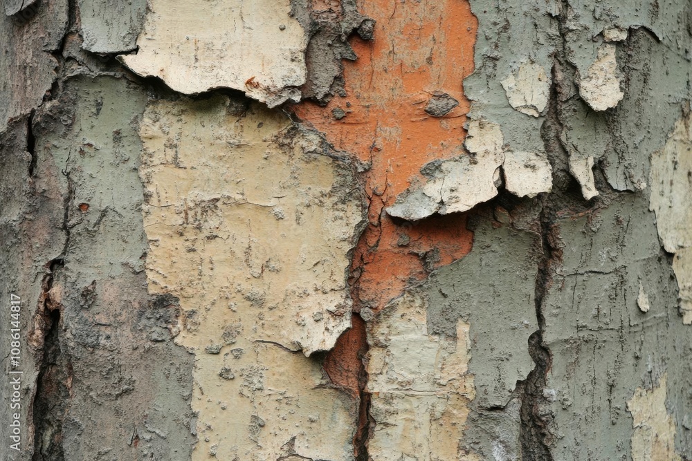 Obraz premium Closeup of a Tree Bark with Peeling Layers of Color