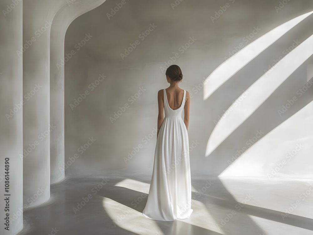 Woman in a simple elegant white dress Woman in a simple elegant white dress