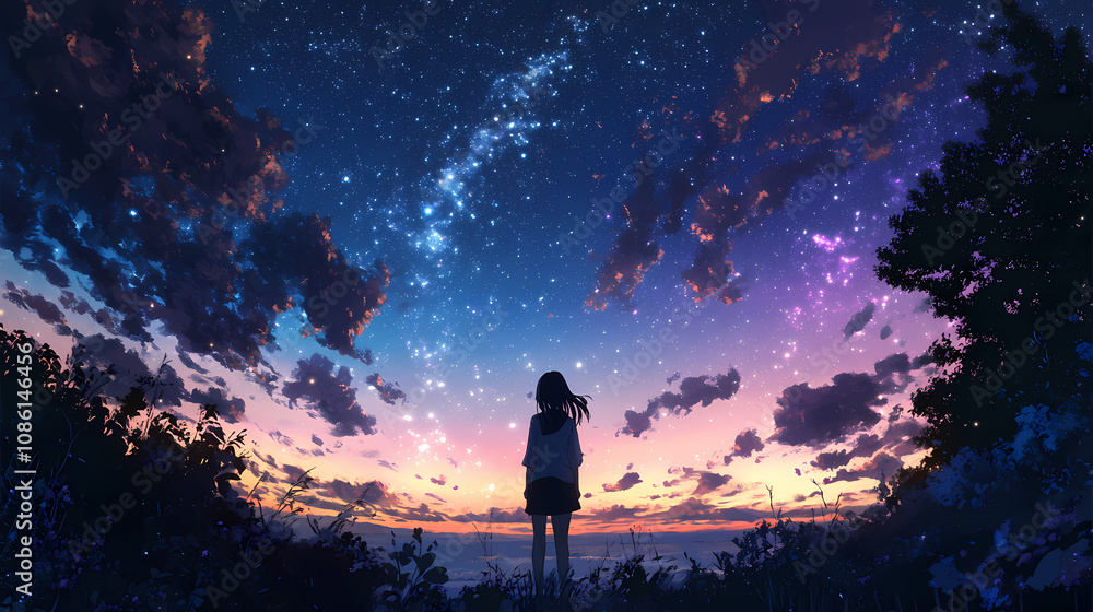 Explore the vastness of a starry universe, where cosmic beauty blends with vivid hues of blue and purple in a stunning backdrop. Cosmic Nebula Dreams. Illustration Explore the vastness of a starry universe, where cosmic beauty blends with vivid hues of blue and purple in a stunning backdrop. Cosmic Nebula Dreams. Illustration