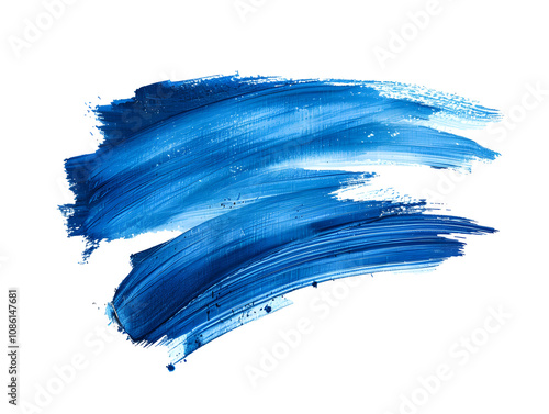 blue paint brush strokes in watercolor isolated against white background, PNG