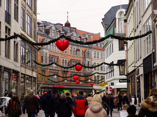 Photography Copenhagen, Denmark - December 7, 2023: Crowded Copenhagen city center streets w