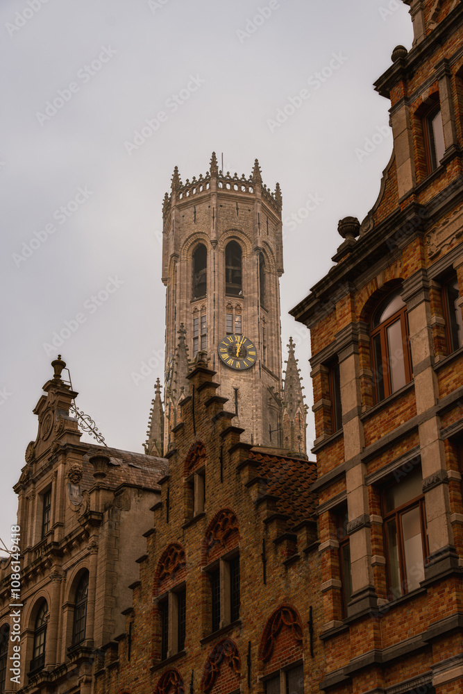 Fototapeta premium The Belfry of Bruges called Belfort is a medieval bell tower in Bruges, Belgium. West Flemish. West Flanders.