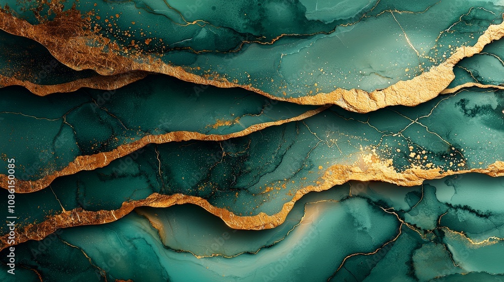 Abstract design featuring layered teal and gold textures with a fluid, organic appearance. Abstract design featuring layered teal and gold textures with a fluid, organic appearance.