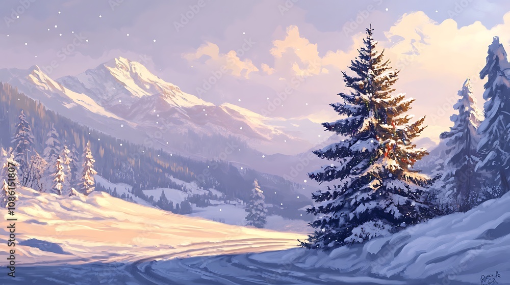 Obraz premium Snowy Mountain Landscape Winter Scene