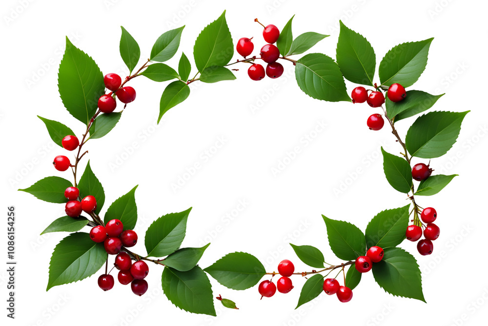 Fototapeta premium Cherry and leaf border transparent background