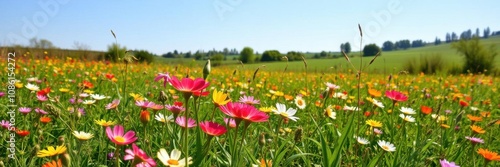 Bright yellow daffodil flowers swaying in the gentle breeze of a vast field, outdoors, plant