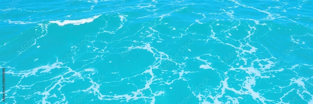 Crystal clear turquoise ocean water with white foam from crashing waves, travel, background