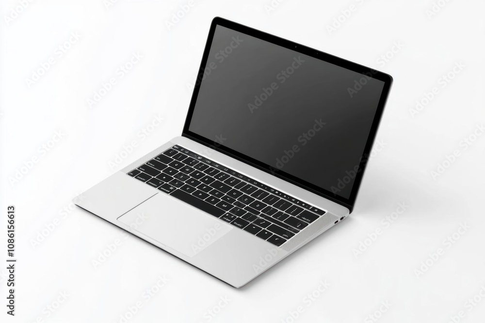 Sleek Silver Laptop with Black Screen on White Background Sleek Silver Laptop with Black Screen on White Background