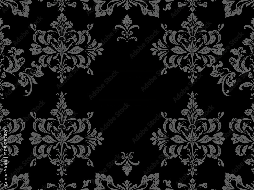 Luxurious black charcoal floral wallpaper pattern with intricate, elegant design, interior, stylish Luxurious black charcoal floral wallpaper pattern with intricate, elegant design, interior, stylish